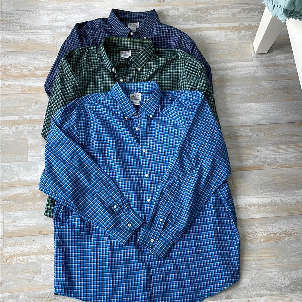 L.L. Bean Blue and Green Plaid Men's Shirt BUNDLE
